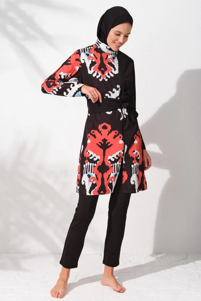Pierre Cardin 231907 Siyah Desenli Uzunkollu Tesettür Mayo Takım ürün görseli 1