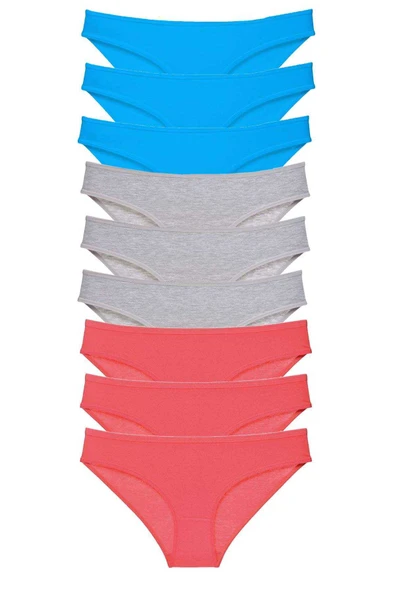 9 adet Süper Eko Set Likralı Kadın Slip Külot Fuşya Gri Mavi - 1
