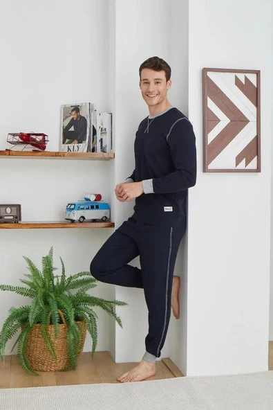 Kly 1034 Lacivert Pamuklu Yuvarlak Yaka Erkek Pijama Takımı ürün görseli