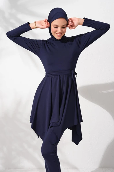 Pierre Cardin 231916 Lacivert Uzun Kollu Volanlı Tesettür Mayo Takım - Resim 3