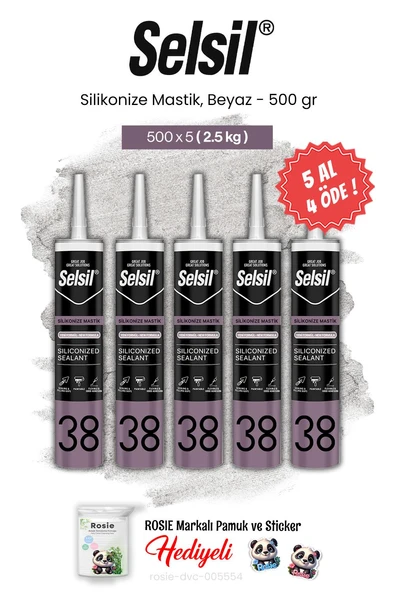 Selsil 5 AL 4 ÖDE Silikonize Mastik, 500 gr, Beyaz ve rosie pamuk ürün görseli