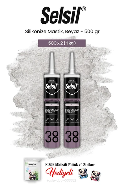 Selsil Silikonize Mastik, 500 gr, Beyaz 2 adet ve rosie pamuk ürün görseli