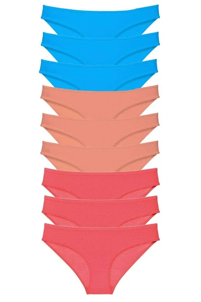 9 adet Süper Eko Set Likralı Kadın Slip Külot Pudra Fuşya Mavi ürün görseli