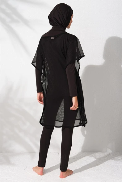 Pierre Cardin 231919 Siyah Fileli Tesettür Tulum Mayo - Resim 4