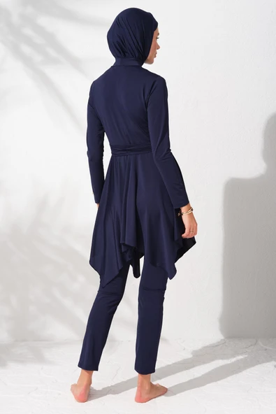 Pierre Cardin 231916 Lacivert Uzun Kollu Volanlı Tesettür Mayo Takım - Resim 2