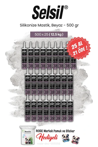Selsil 500 gr, 25 AL 21 ÖDE Silikonize Mastik, Beyaz ve rosie pamuk ürün görseli