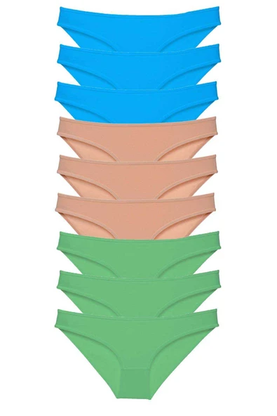 9 adet Süper Eko Set Likralı Kadın Slip Külot Yeşil Ten Mavi ürün görseli