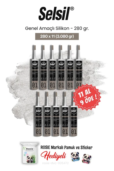 Selsil Genel Amaçlı Silikon 11 AL 9 ÖDE 280 gr ve rosie pamuk ürün görseli