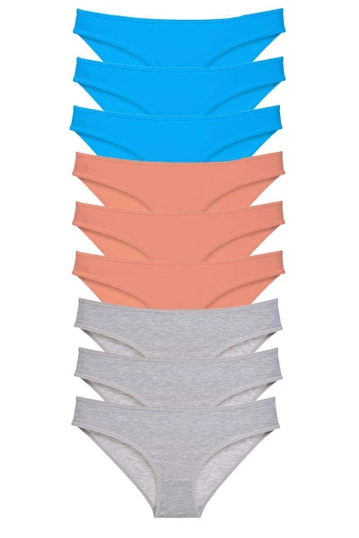 9 adet Süper Eko Set Likralı Kadın Slip Külot Pudra Gri Mavi ürün görseli