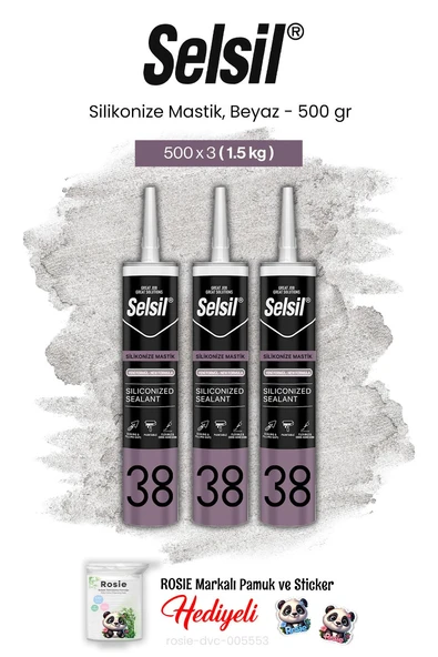 Selsil 3'lü Silikonize Mastik, 500 gr, Beyaz ve rosie pamuk ürün görseli