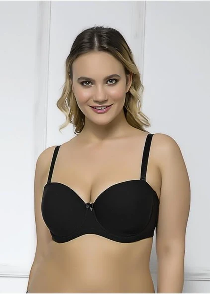 Moonlight 2153 Siyah Pamuklu Balenli İnce Süngerli Straplez Sütyen ürün görseli 1