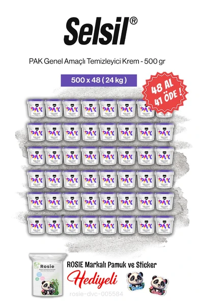 Selsil PAK 500 gr, 48 AL 41 ÖDE Genel Amaçlı Temizleyici Krem ve rosie pamuk ürün görseli