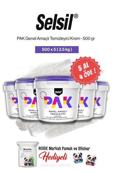 Selsil PAK 5 AL 4 ÖDE, 500 gr Genel Amaçlı Temizleyici Krem ve rosie pamuk ürün görseli