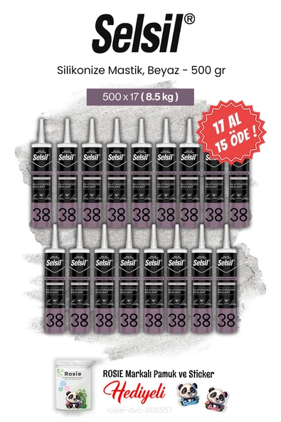 Selsil Silikonize Mastik, 500 gr, Beyaz 17 AL 15 ÖDE ve rosie pamuk ürün görseli