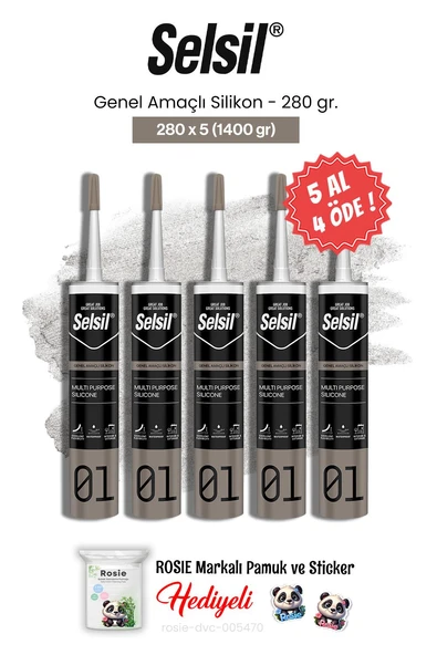 Selsil 5 AL 4 ÖDE Genel Amaçlı Silikon 280 gr ve rosie pamuk ürün görseli