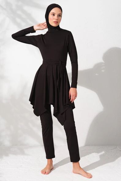 Pierre Cardin 231916 Siyah Uzun Kollu Volanlı Tesettür Mayo Takım ürün görseli 1