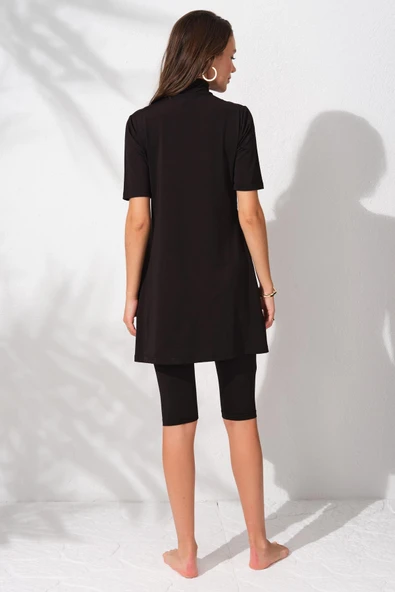 Pierre Cardin 231902 Siyah Desenli Yarımkol Tesettür Mayo Takım - 2