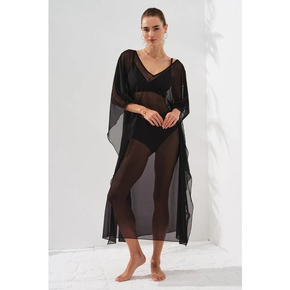 Pierre Cardin 231803 Siyah V Yaka Elbise Pareo - Resim 3