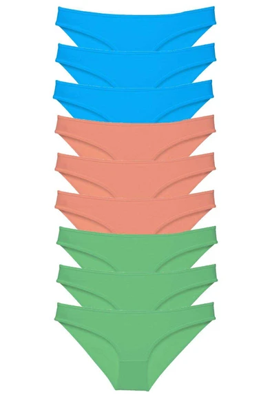 9 adet Süper Eko Set Likralı Kadın Slip Külot Pudra Yeşil Mavi ürün görseli