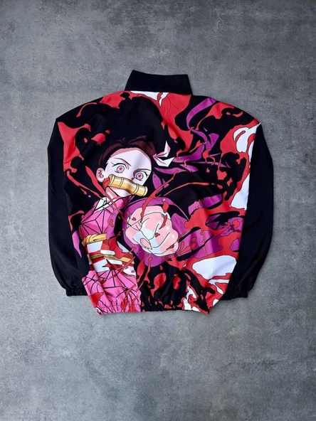 Fermuarlı Dijital Baskılı Rüzgarlık - Siyah - Resim 3