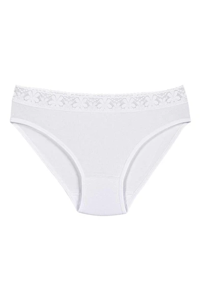 Yıldız 3526 Beyaz Likralı Beli Dantelli Bikini Külot ürün görseli 1