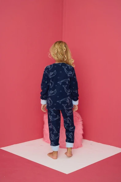 Pijamood 4176 Mavi Polar Uzun Kollu Kız Çocuk Pijama Takımı - Resim 3