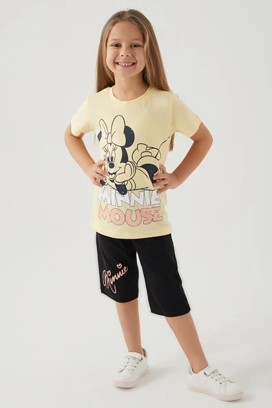Minni Mouse Sarı Renk Kız Çocuk Bermuda Kapri Takımı ürün görseli 1