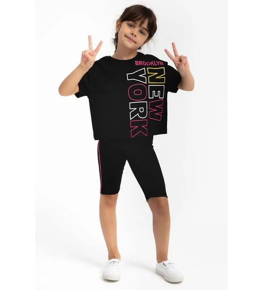 Roly Poly 2775 Siyah Pamuklu Kız Çocuk Bermuda Takım - 1