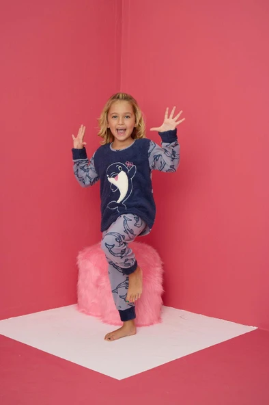 Pijamood 4177 Mavi Polar Uzun Kollu Kız Çocuk Pijama Takımı ürün görseli 1