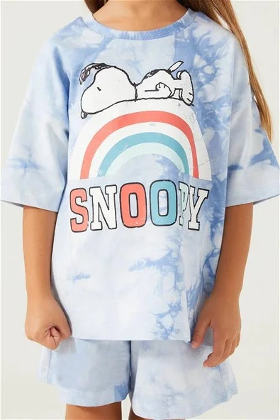 SNOOPY KIZ ÇOCUK ŞORT TAKIM MAVİ - 2