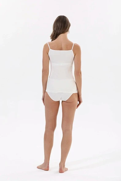 Yıldız 2139 Ekru Likralı Dantelli İp Askılı Biyeli Kadın Atlet - Resim 12