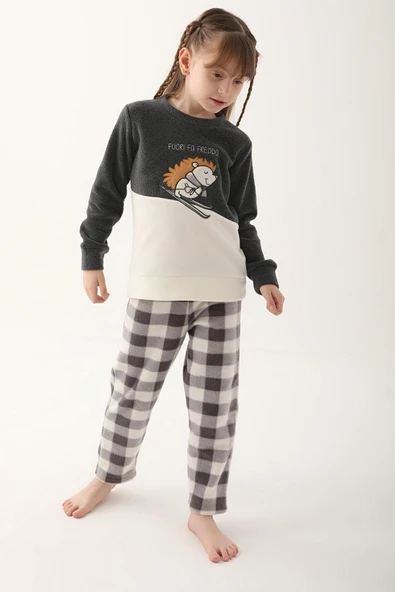 Arnetta Antrasit Renk Anne Kız Garson Polar Pijama Takımı ürün görseli