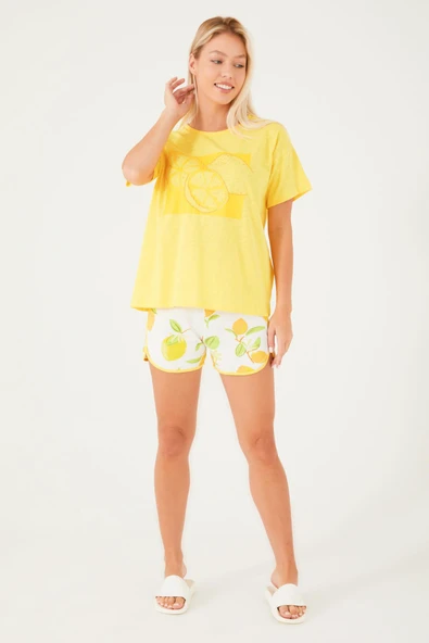 Roly Poly 3086-S Sarı Pamuklu Kadın Şort Takım - Resim 2
