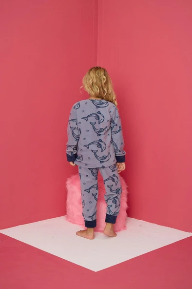Pijamood 4177 Mavi Polar Uzun Kollu Kız Çocuk Pijama Takımı - Resim 3
