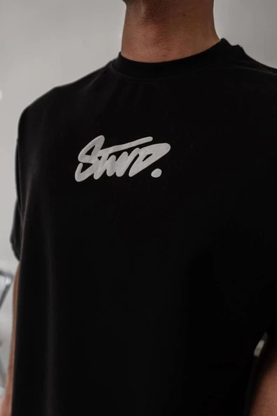 Erkek Baskılı Oversize T-shirt - Siyah - 1