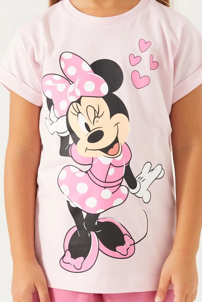 Minnie Mouse Kız Çocuk Şortlu Takım Pembe - 3