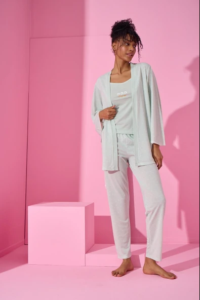 Arcan Yeşil Renk Kadın 3Lü İp Askılı Pijama Takımı ürün görseli 1