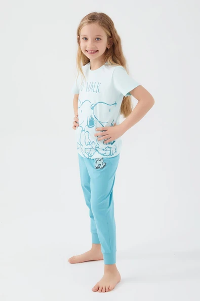Looney Tunes 1573 Snoopy Mint Renk Kız Çocuk Kısa Kol Pijama Takımı - Resim 2