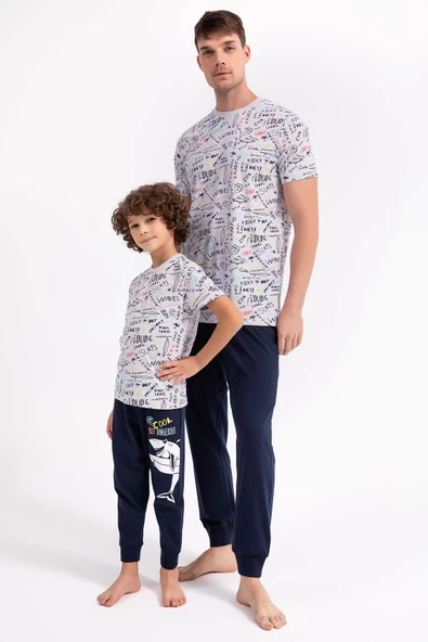 Roly Poly 2738 Gri Renk Baba Oğul Pijama Takımı - 1