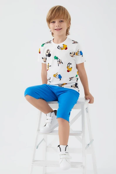 Mıckey Mouse Beyaz Renk Erkek Çocuk Kapri Takım - Resim 3