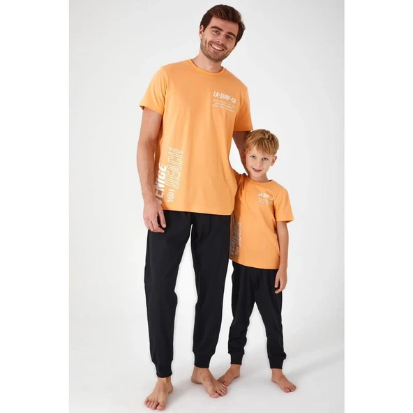 Roly Poly 3041 Turuncu Pamuklu Kısa Kol Erkek Garson Pijama Takımı - 3