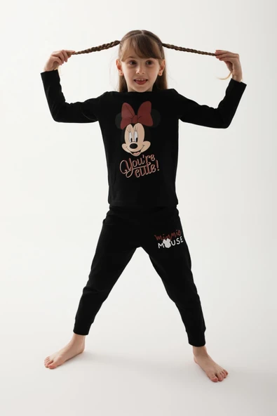 Mınnıe Mouse Siyah Renk Kız Çocuk Kısa Kollu Pijama Takımı - 2