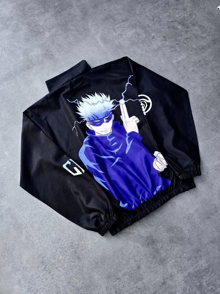 Fermuarlı Dijital Baskılı Rüzgarlık - Siyah - Resim 3