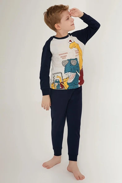 Roly Poly 3188 Lacivert Pamuklu Uzun Kol Erkek Garson Pijama Takımı