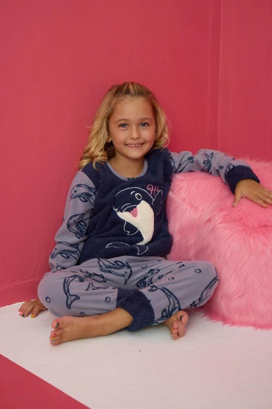 Pijamood 4177 Mavi Polar Uzun Kollu Kız Çocuk Pijama Takımı - Resim 2
