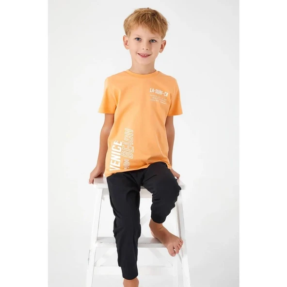 Roly Poly 3041 Turuncu Pamuklu Kısa Kol Erkek Garson Pijama Takımı - 4