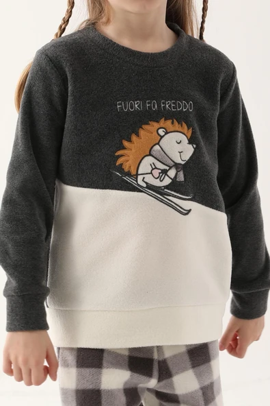 Arnetta Antrasit Renk Anne Kız Garson Polar Pijama Takımı - Resim 4