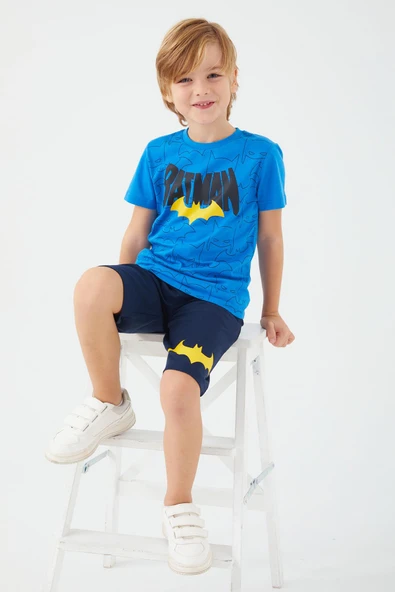 Looney Tunes 1554 Batman Saks Renk Erkek Çocuk Bermuda Şort Takımı ürün görseli 1