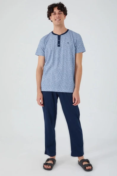 Arnetta İndigo Renk Erkek Kısa Kollu Pijama Takımı - 3
