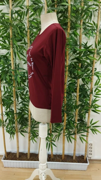 Kadın Uzun Kollu Bisiklet Yakabe Youdesenli Viskon Bluz - Resim 6